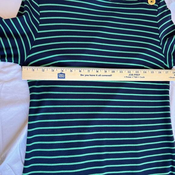 SAIL TO STABLE Nautical Green and Navy Shift Dress Oversize Buttons Coastal Boat - Picture 8 of 11